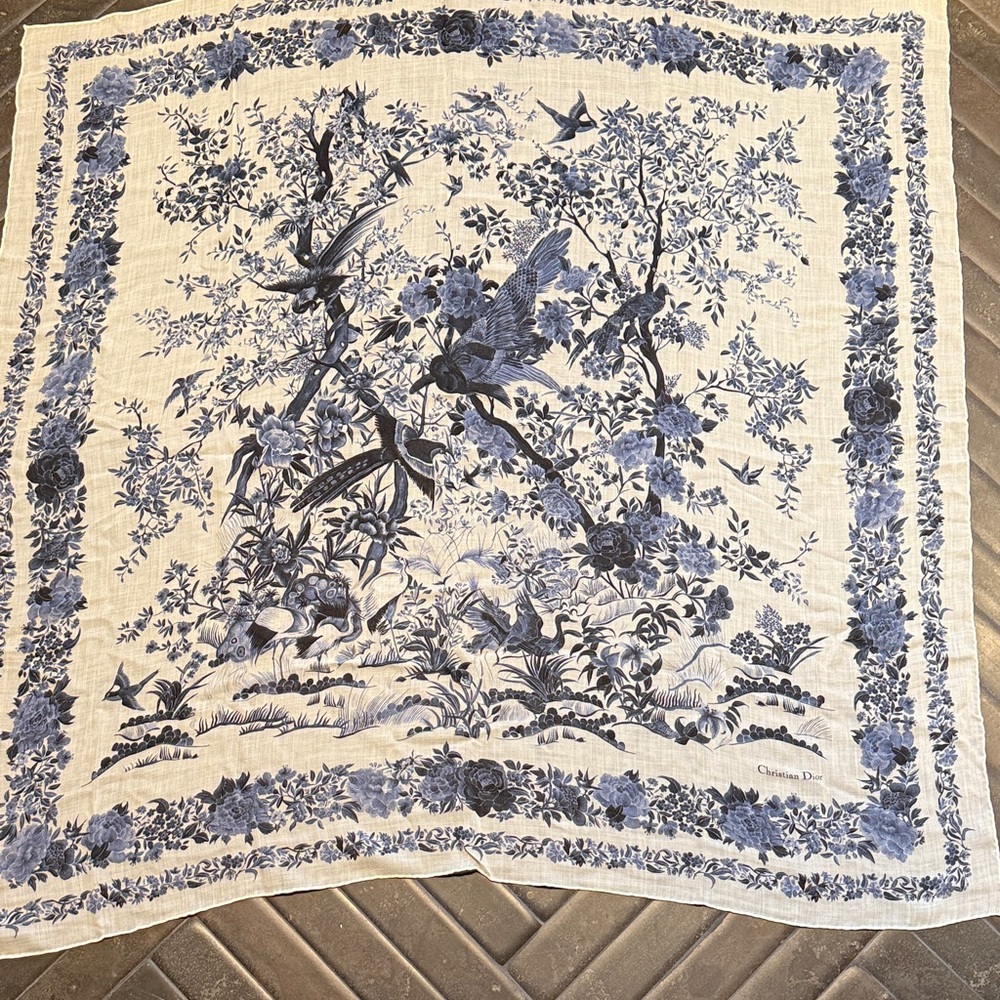 Dior Lightweight Blue and White Floral Scarf